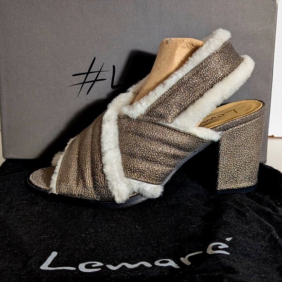 LEMARÉ NEW LEATHER Slingback heels EU 38 US 8 SHEARLING Lining MADE IN ITALY - Picture 4 of 13